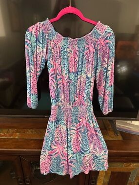 Lilly Pulitzer Pink & Aqua Floral Off-Shoulder Romper